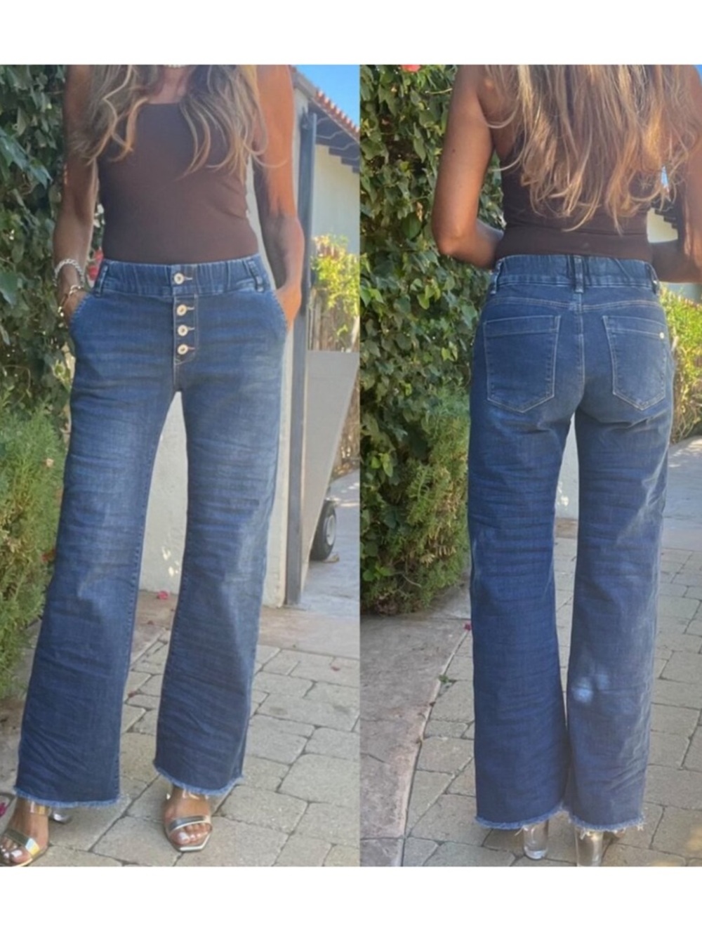 Bevy Flog Malan Wide Leg Denim Jeans Size 25 Blue Raw Hem Comfy Soft Casual Nice